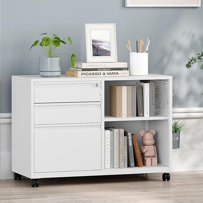 MIIIKO File Cabinet 3 Drawer, Home Office Rolling File Storage Cabinet
