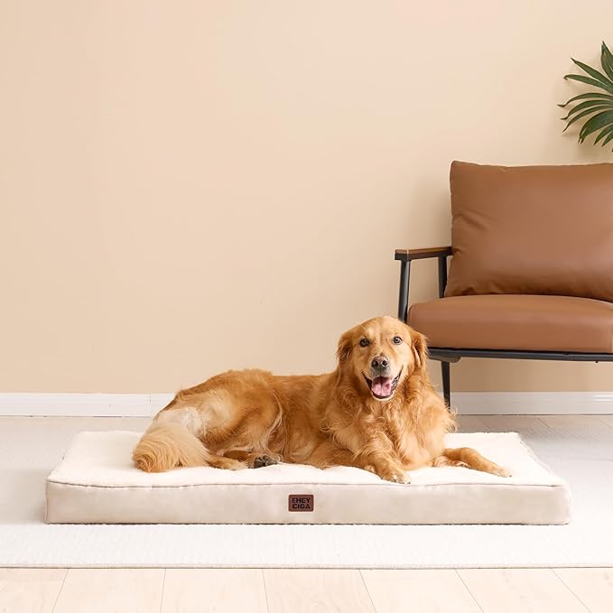 EHEYCIGA Orthopedic Dog Bed Large with Removable Washable Cover, 36IN Camel | Egg Crate Foam Support, Durable Oxford fabric, Non-Slip Bottom, Machine Washable, Soft Waterproof Plush Pet Bed Mat For Crate