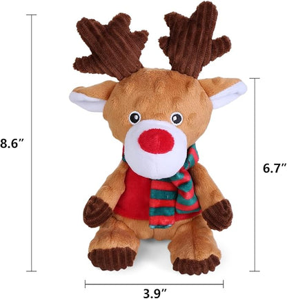 Blnboimrun Christmas Reindeer Plush Dog Toy with Squeaker, Holiday Chew Toys for Puppy Teething, Interactive Stuffed Animal with Crinkle Paper for Small Medium Dogs, Best Gift for Pets