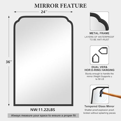 24X36 Inch Black Bathroom Mirror