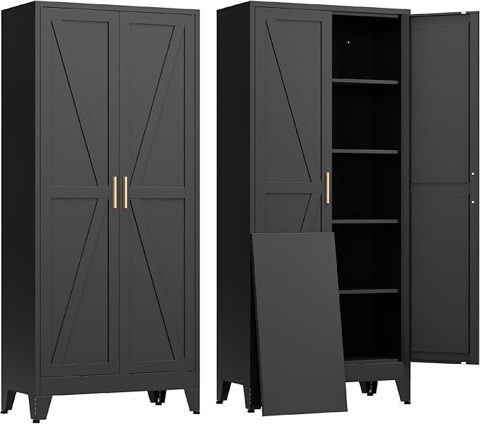 COFaR Black Farmhouse Storage Kitchen Pantry Cabinet