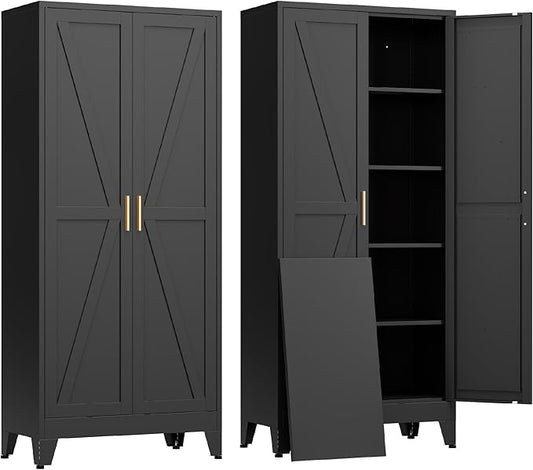 COFaR Black Farmhouse Storage Kitchen Pantry Cabinet