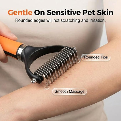 2026 Upgrade Double-Sided Pet Grooming Tool, Professional Pet Detangling Comb Removes Tangles Knots and Loose Fur, Gentle Deshedding Dog Cat Brush for Long Thick Hair (Green)