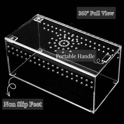 Tlence Acrylic Tarantula Enclosure Terrarium, 8" x 4" x 4" Small Magnetic Reptile Tank, Micro Spider Breeding Habitat Cage, Clear Ventilated Lizard Display Box for Hermit Crab Invertebrates Scorpion