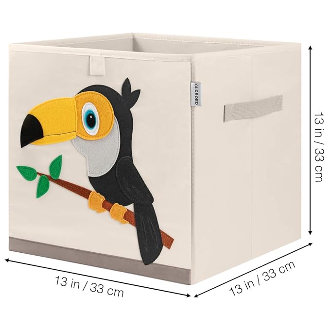 CLCROBD Foldable Animal Cube Storage Bins Fabric Toy Box/Chest/Organizer for Kids Nursery, 13 inch (Toucan)