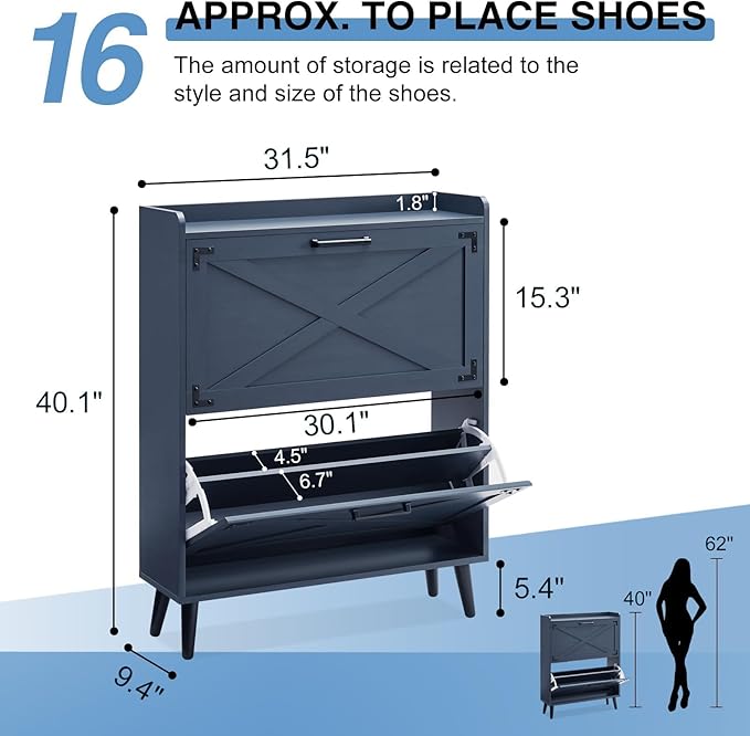 Shoe Storage Cabinet, Farmhouse Shoe Organizer