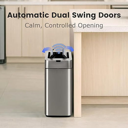 Sensor Trash Can with Butterfly Lid 2.6 Gallon Rectangular Automatic Garbage Can
