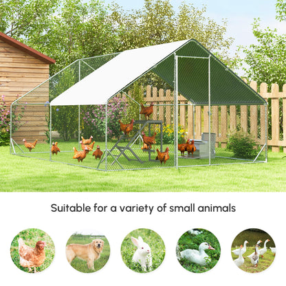 10 x 20 x 6.5 Chicken Coop Cage, Outdoor Hen House w/Cover & Lockable Door