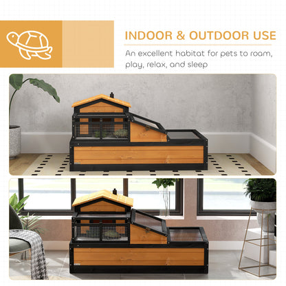 3-Room Tortoise Habitat House w/ Balcony & 2 Stories, 44" x 25.5" x 25", Yellow
