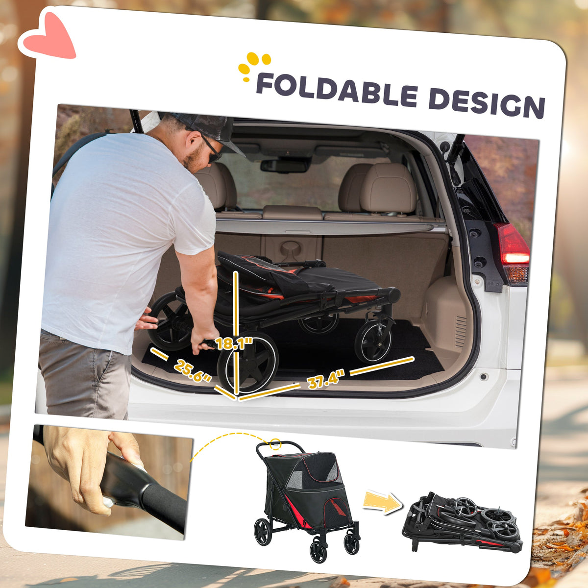 One-Click Foldable Dog Stroller for M, L Dogs, Pet Stroller, Black