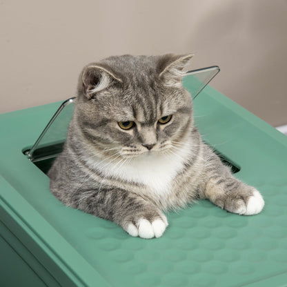 Fully Enclosed Cat Litter Box with Front Entry and Top Exit, Plastic, Green & White