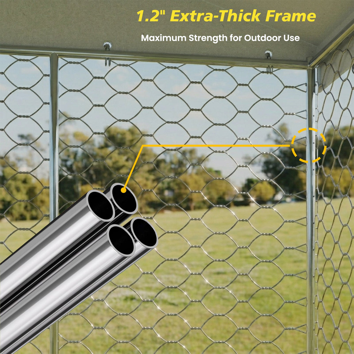 15x10 FT Large Outdoor Dog Kennel with Canopy, Heavy Duty Galvanized Steel Frame, Waterproof Cover, All-Weather Protection, Escape-Proof Lockable Pet Playpen for Large Dogs, Multiple Animals.
