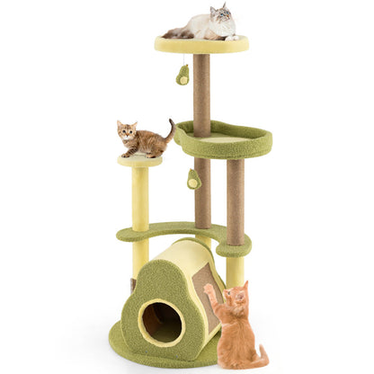 Freestanding Multi-level Avocado Cat Tower With Private Condo