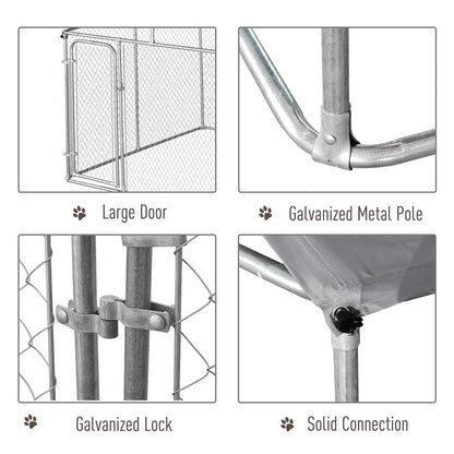 Outdoor Dog Kennel Galvanized Steel Fence with Cover Secure Lock Mesh Sidewalls for Backyard 9.8 x 9.8 x 7.7
