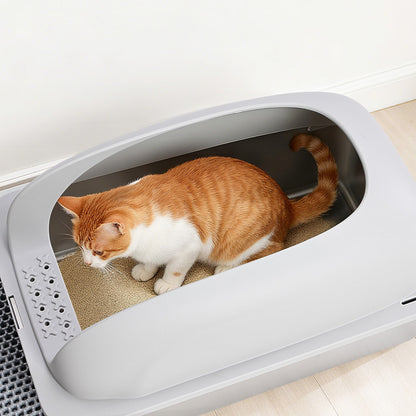 Stainless Steel Cat Litter Box With Lid, Large Cat Litter Box For Big Cats, Scoop And Mat Included