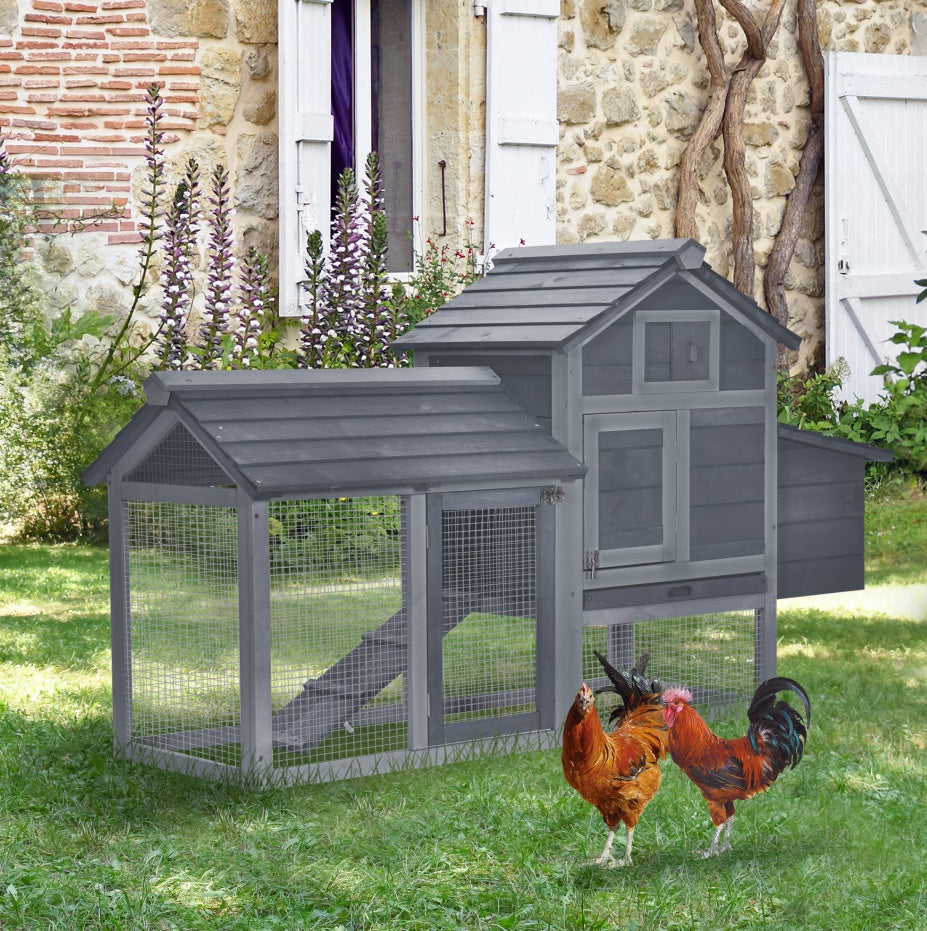 Chicken Coop Kit 59 Outdoor Solid Wood Enclosed House Ventilation Gray
