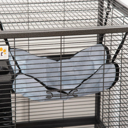 PawHut Metal Small Animal Cage Rolling Big Ferret Cage, Chinchilla Cage, Sugar Glider Cage, With Hammock & 4 Tiers, Removable Tray, Gray