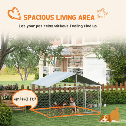 6.6 x 6.6 x 4.9 Dog Kennel Outdoor for Small Medium Dogs with Waterproof Roof, Silver