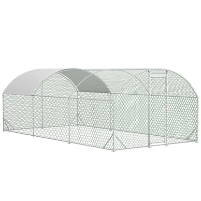 Large Chicken Coop Metal Chicken Run With Waterproof And Anti-UV Cover, Dome Shaped Walk-in Fence Cage Hen House For Outdoor And Yard Farm, 9.84 X 19.68 X 6.56 Ft