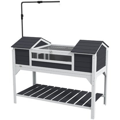 Tortoise Enclosure Tortoise House with Adjustable Lamp Holder Storage Shelf, Dual Main Houses, Openable Lid, Gray