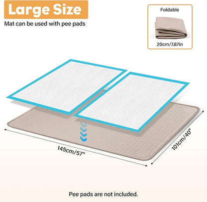 57" x40" Pee Pad Holder for Dogs Puppy Pad Holder Khaki | Extra Large Silicone Pee Tray for Dog Training Floor Protection Raised Edge Dog Potty Tray, No Pee Pads(