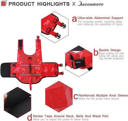 Shark Dog Life Jacket, LifeVests for Boating, High Buoyant Dog Life Vest for Swimming, Adjustable Easy On Pet Jackets for Small, Medium, Large Dogs (Red Triangle,M)