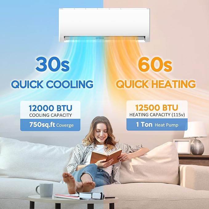 12000 BTU Mini Split Air Conditioner ＆ Heat Pump, 115V Wall Mount Ductless