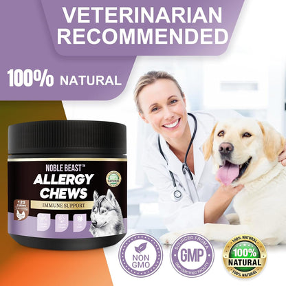 Noble Beast Dog Immune & Allergy Supplement - Itch Relief - Probiotics for Dogs - Skin & Seasonal Allergies - All Natural - Soft Chews with Hemp and Colostrum - Chicken Flavor - 120 Count
