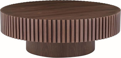 35.43''/90CM Round Wood Coffee Table for Living Room, Modern Handcraft Drum Coffee Table, Circle Wooden Tea Table for Small Space Apartment (Walnut, Ø35.43 x 13.77)