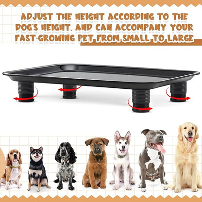 Marsui Ant Proof Pet Food Tray, Waterless Raised Cat Dog Bowl Stand with Adjustable Legs, No-Fill Physical Barrier for Indoor Feeding Station, Kitchen Sweets and Trash Area(43mm-75mm,Black)