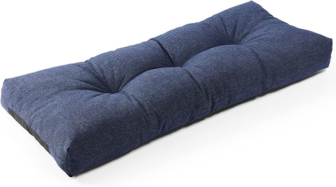 SUNROX LokGrip Non Slip Tufted Memory Foam Bench Cushion, FadeShield Water Resistant Durable Thicken Outdoor/Indoor Bench Seat Pads 48x16x4 inch, Heather Indigo