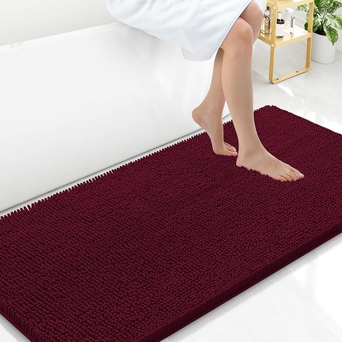 Arotive Bathroom Rugs 47x24, Extra Soft Absorbent Shaggy Chenille Bath Rugs, Machine Washable Rubber Backing Non-Slip Bath Mats for Bathroom Floor Tub and Shower, Home Decor Accessories, Burgundy