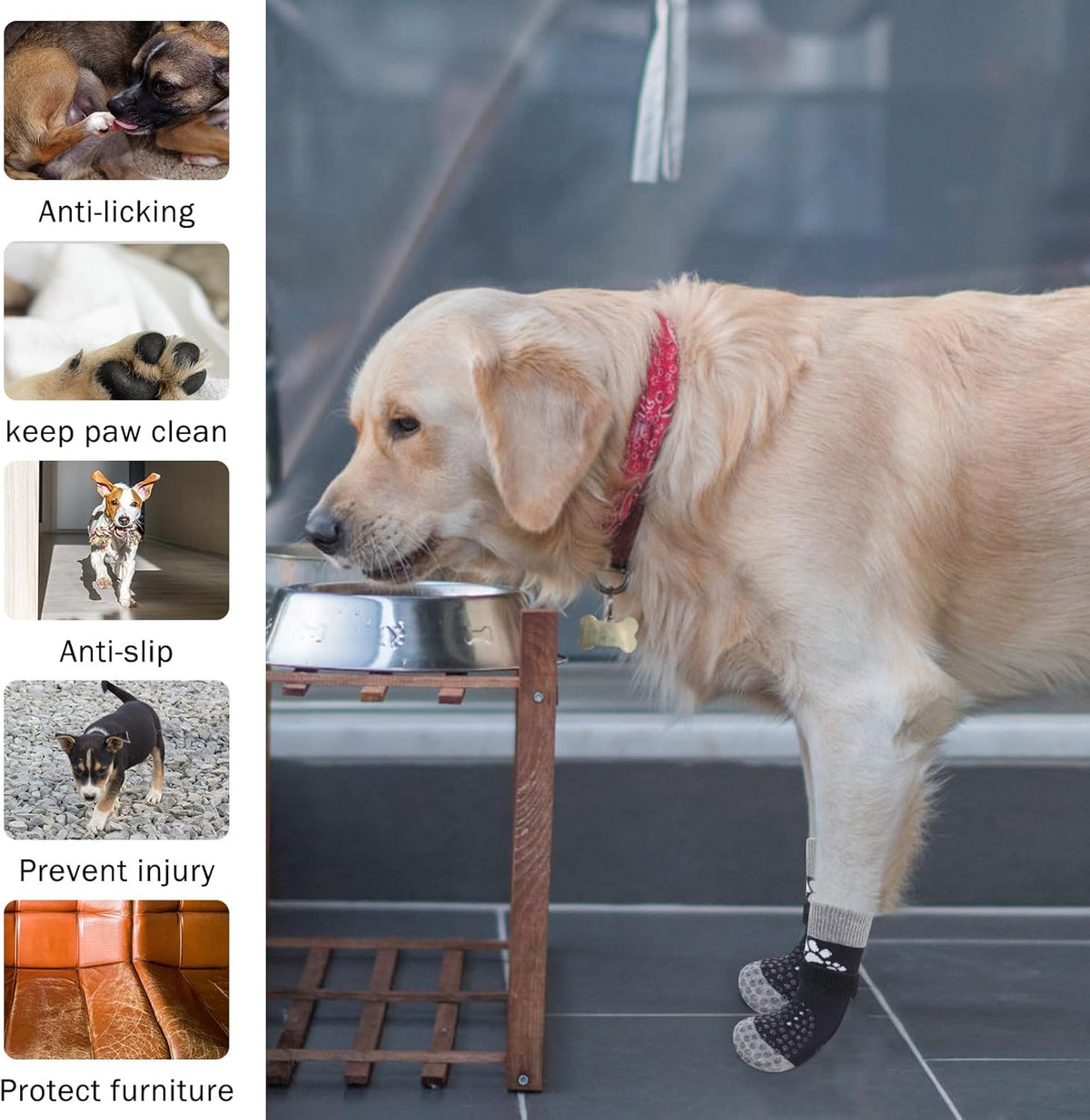 SCENEREAL Anti Slip Dog Sock to Prevent Licking Paws for Hardwood Floors, Boots & Paw Protector Shoes for Hot/Cold Pavement with Grippers, Double Sides Grips for Small Medium Large Senior Dogs, XS