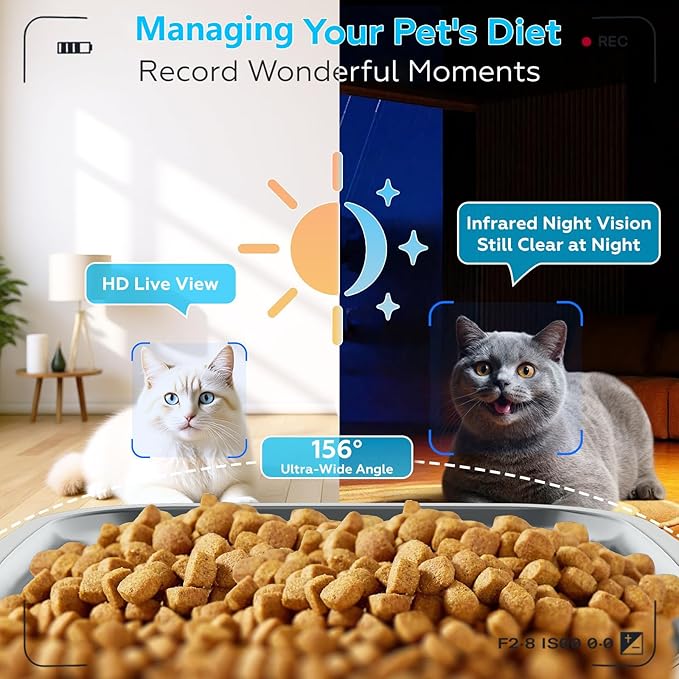 TYM Automatic Cat Feeder with Camera, 5G WiFi Auto Cat Dog Food Dispenser with