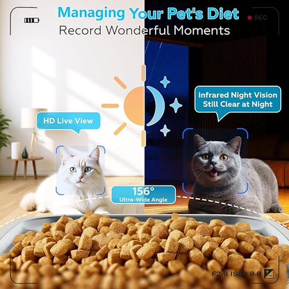 TYM Automatic Cat Feeder with Camera, 5G WiFi Auto Cat Dog Food Dispenser with