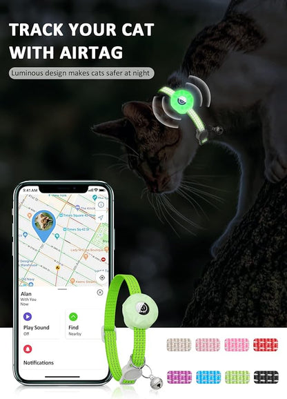 Apple AirTag Cat Collar, GPS Tracker Kitten Collar with Breakaway Feature, Lightweight and Reflective, Perfect for Cats and Puppies (Luminous Green)