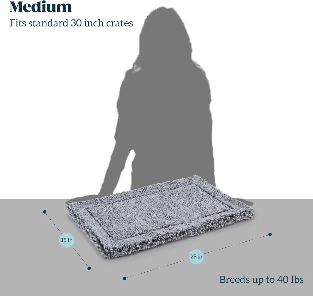 Stoutwool Indestructible Dog Bed - Fluffy Chew Proof Dog Crate Pad - Tough Kennel Pad for Aggressive Chewers - Washable, Ideal for Medium Breeds & Fits 30-Inch Crate - 29"x18", Charcoal