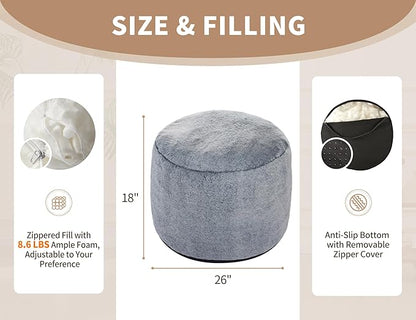 WSOFRLAC Round Pouf Ottoman Foot Rest Plush Ottoman Footstools for The Living Room Ottomans Stuffed Full of Foam Blocks 26"x18" Large Foot Stool Dark Grey Footrests Hassocks and Ottomans Set