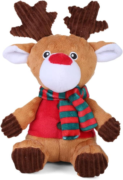 Blnboimrun Christmas Reindeer Plush Dog Toy with Squeaker, Holiday Chew Toys for Puppy Teething, Interactive Stuffed Animal with Crinkle Paper for Small Medium Dogs, Best Gift for Pets