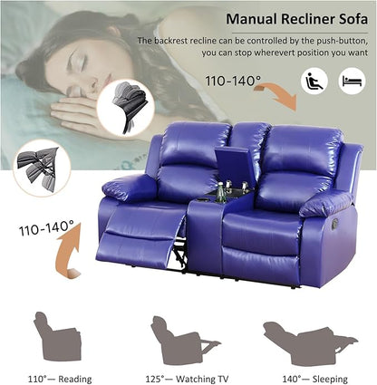 A Ainehome Living Room Furniture Set Leather Recliner Sofa Set Loveseat Chair Furniture Sofa Set for Living Room/Small Space/Rv/House/Office/Theater Seating (A-Blue Leather, Loveseat)