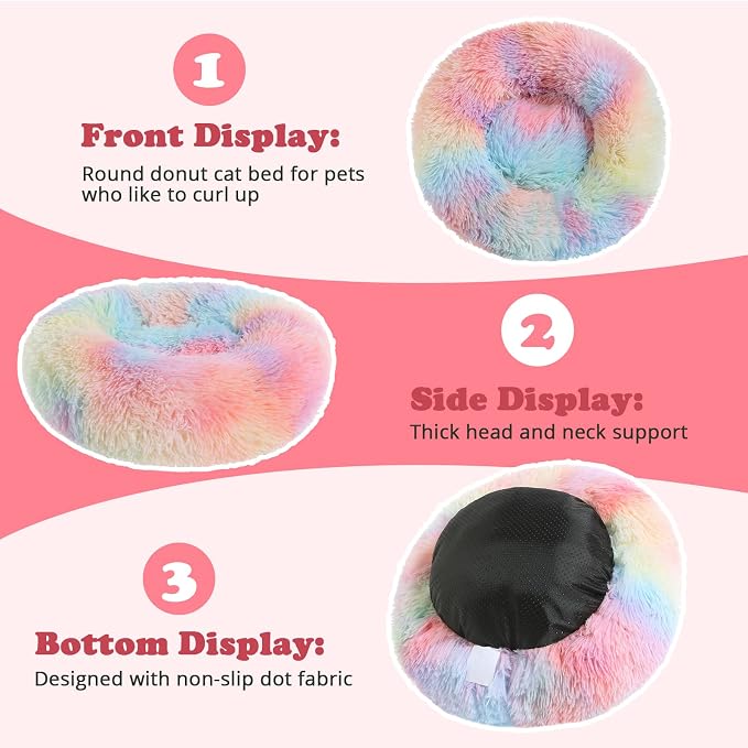 JOLLYVOGUE Dog & Cat Bed, Calming Anti-Anxiety Pet Bed for Small Dogs, Fluffy Donut Cushion for Small and Medium Pets (20")