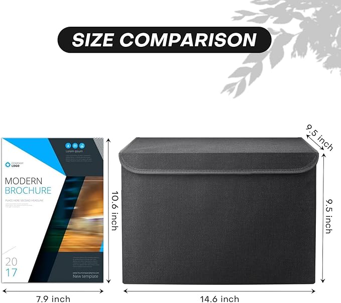Large 22 Quart Linen Fabric Foldable Storage Bin Cube Organizer Basket with Flip-Top Lid & Handles, Clothes Blanket Box for Home, Office, Closet, Black, 4 Pack 14.6 x 9.5 x 9.5”