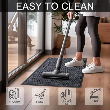 XADP Front Door Mat 29.5"x17" Indoors Outdoors Welcome Mats, Waterproof Non-Slip Rubber Backing Heavy Duty Doormat Outside Entrance, Low Profile Entryway Rugs Floor Mat for Patio, Pattern B Grey