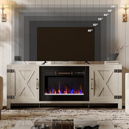 Bestier 63" Fireplace TV Stand for TVs Up to 70", Farmhouse Barn Door