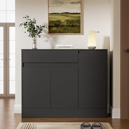 Shoe Cabinet Storage with 3 Doors, Freestanding Shoe Cabinet with Drawer &