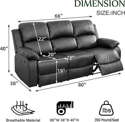 Caberryne Leather Recliner Sofa，Reclining Sofa for Living Room Furniture Sets，Black Wall Hugger Recliner Couch with Cupholder for Living Room/Office/Theater Seating(3 Seater Sofa)
