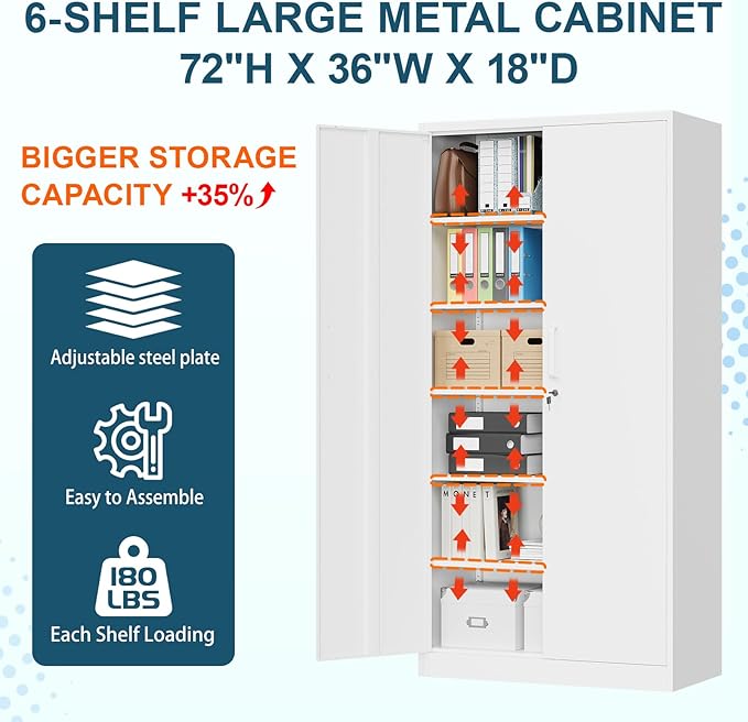 MIIIKO 72" White Metal 5-Shelf Cabinet