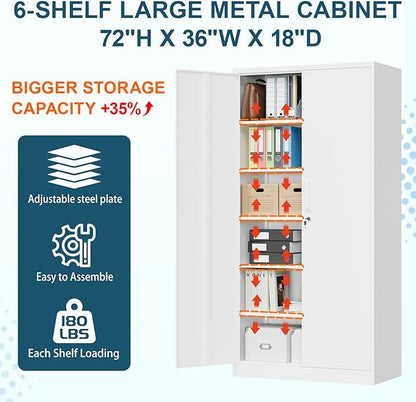 MIIIKO 72" White Metal 5-Shelf Cabinet