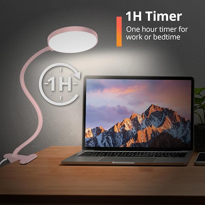 Reading Light with Remote, LED Desk Lamp Clip on [1H Timer & Nightlight] RA>95 Dimmable Flexible Gooseneck, Reading Lamp with Clamp for Table - 3.5'' (Adapter Included)