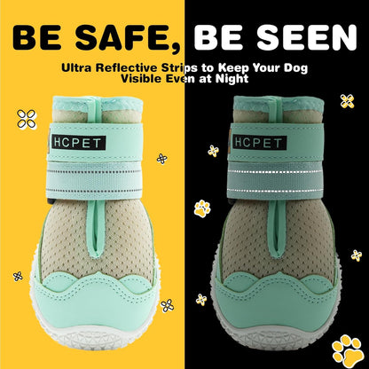 Hcpet Dog Shoes for Large Dogs, Breathable Dog Booties for Small Medium Dogs, Anti-Slip Dog Boots & Paw Protectors for Hot Pavement Winter Snow Hiking with Reflective Straps Green Size 8